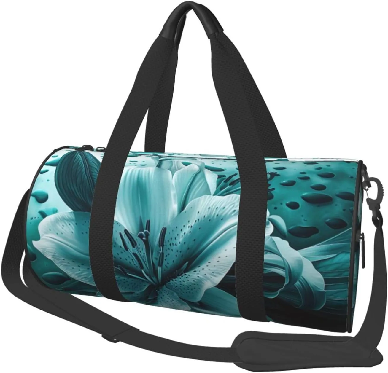 Teal Lily Printed Sports Gym Bag for Men Women Foldable Duffel Bag Carry On Weekender Bag for Travel Sports