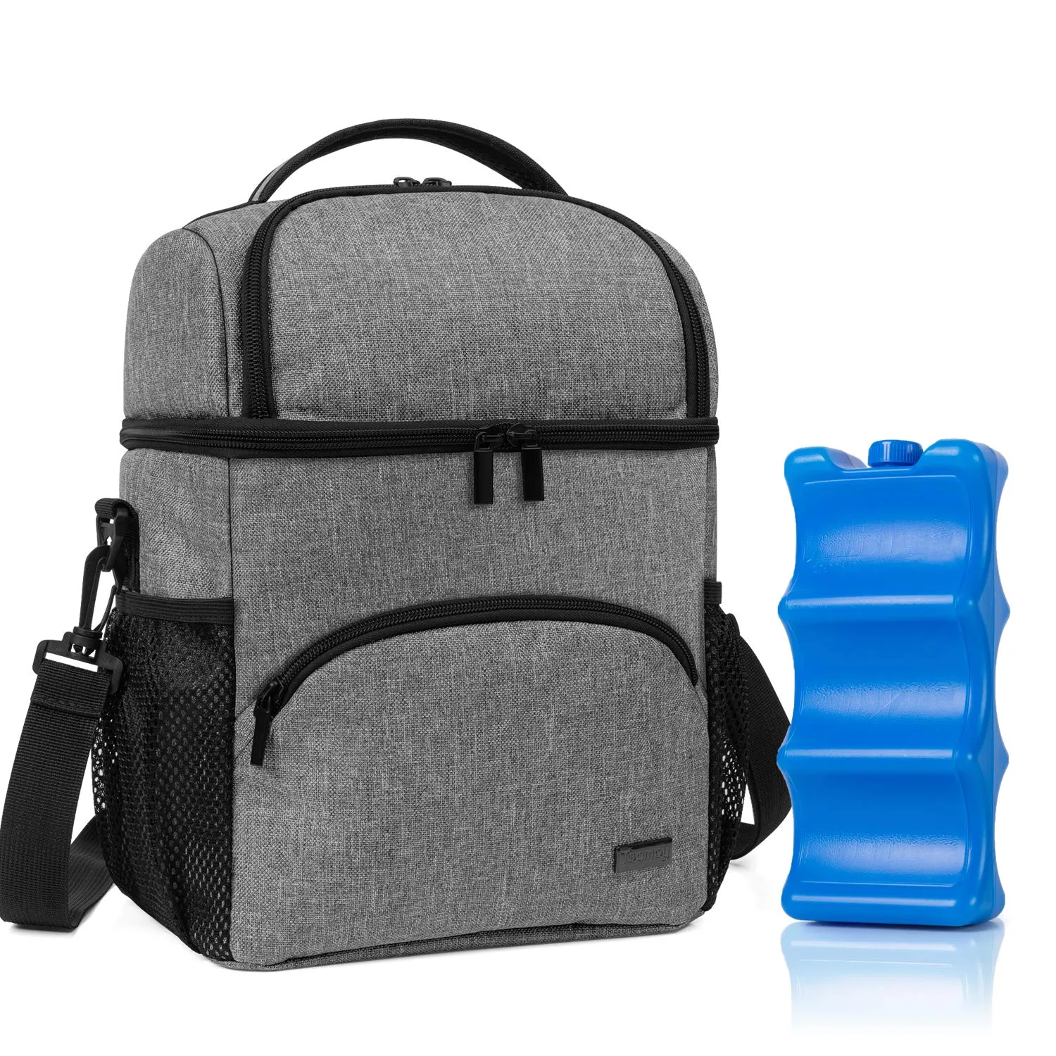 Teamoy Double Layer Breastmilk Cooler Bag with Ice Pack, Travel Baby Bottle Cooler Bag Tote Up to 6 Large 9 Ounce Bottles, Gray
