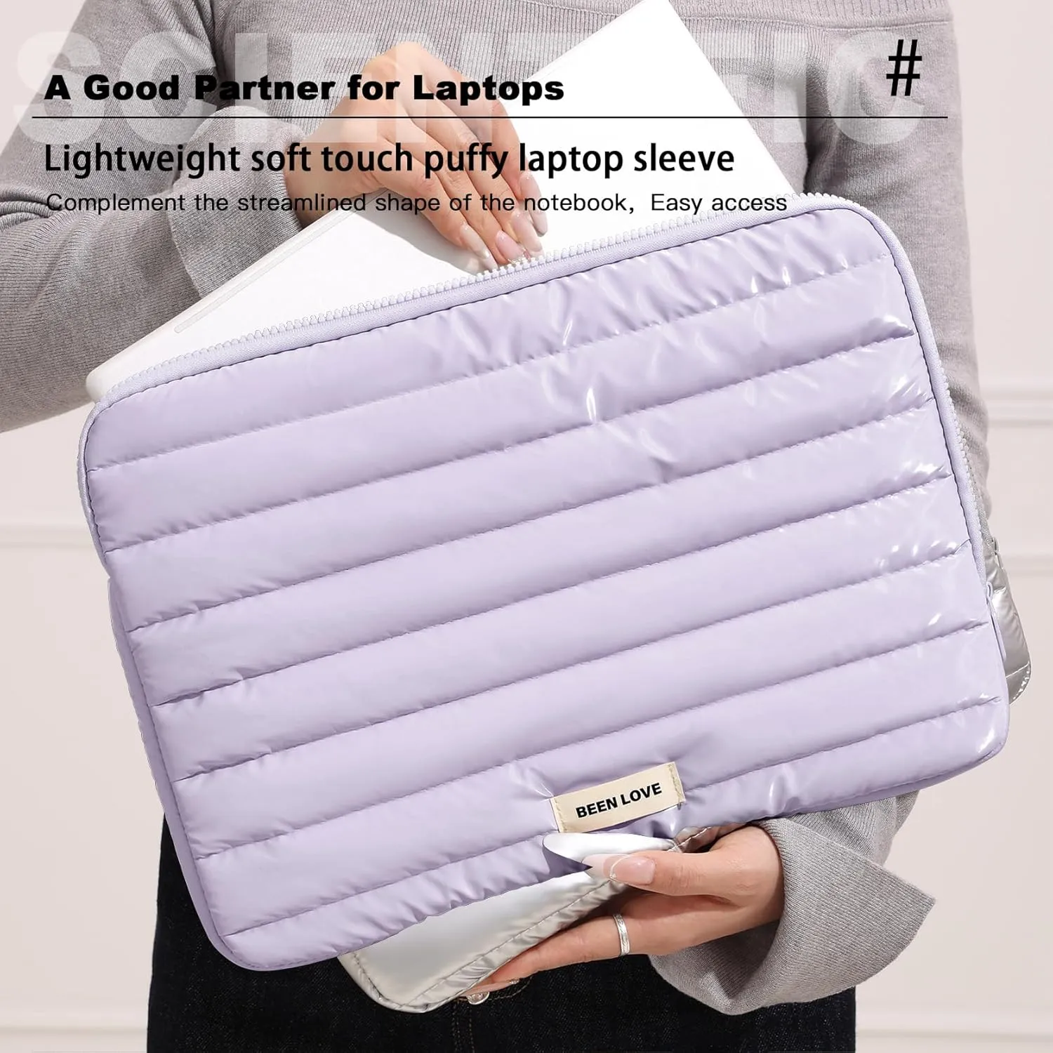 Teryeefi Laptop Sleeve Bag 15 Inch, Fashion Waterproof Puffy Soft Laptop Carrying Case for MacBook Air Pro 15 inch, Dell, Asus, HP 15 inch Laptop Device- Purple