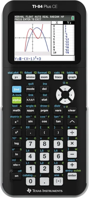 Texas Instruments TI-84 PLUS CE Graphing Calculator, Black (Frustration-Free Packaging) (84PLCE/PWB/2L1/A)