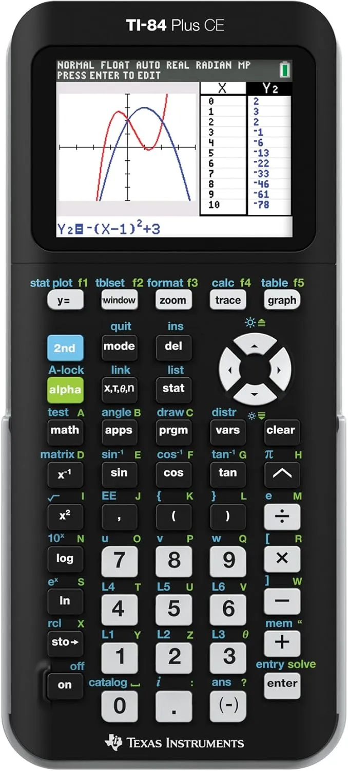 Texas Instruments TI-84 PLUS CE Graphing Calculator, Black (Frustration-Free Packaging) (84PLCE/PWB/2L1/A)