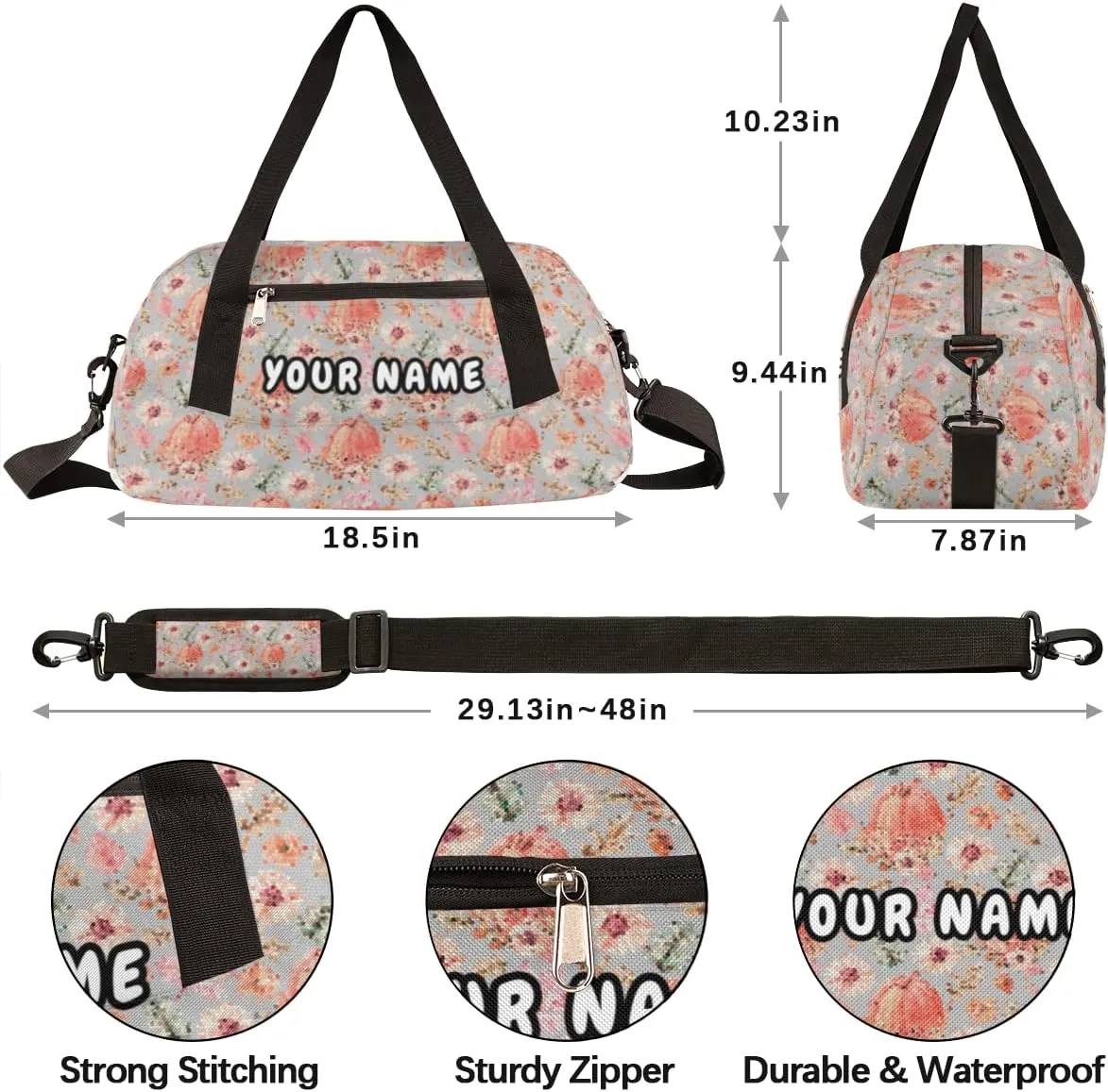 Thanksgiving Holiday Pumpkin Fall Leaves Personalized Kids Duffel Bag for Girls Boys, Pumpkin Customized Name Dance Bag Overnight Small Duffel Bag Carry On Weekend Sports Gym Travel Bag for School Practice Gymnastics Ballet