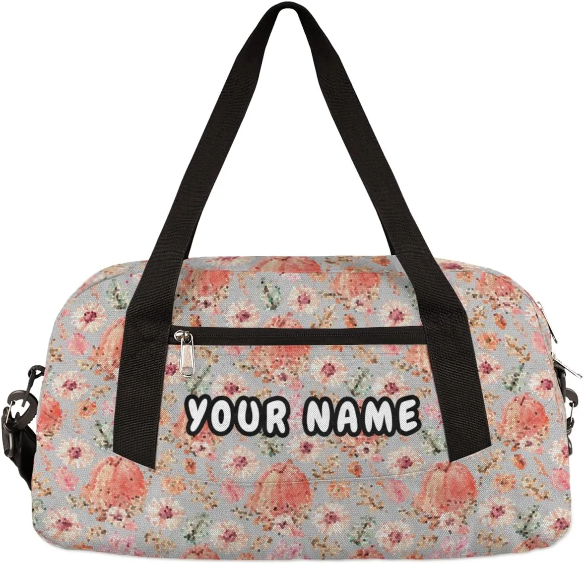 Thanksgiving Holiday Pumpkin Fall Leaves Personalized Kids Duffel Bag for Girls Boys, Pumpkin Customized Name Dance Bag Overnight Small Duffel Bag Carry On Weekend Sports Gym Travel Bag for School Practice Gymnastics Ballet