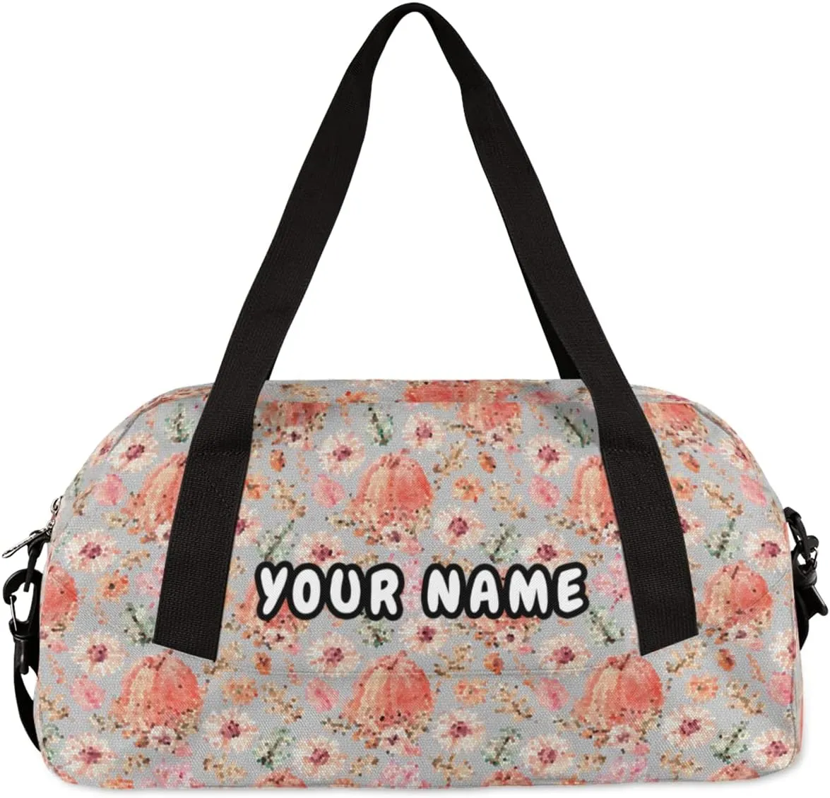 Thanksgiving Holiday Pumpkin Fall Leaves Personalized Kids Duffel Bag for Girls Boys, Pumpkin Customized Name Dance Bag Overnight Small Duffel Bag Carry On Weekend Sports Gym Travel Bag for School Practice Gymnastics Ballet