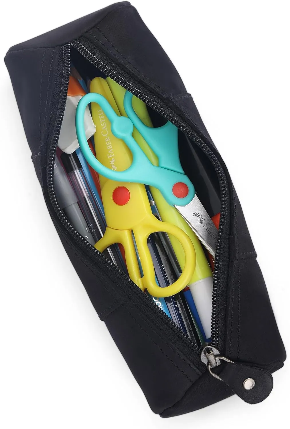 The Antiq Black Leather Pencil Pouch Small - Genuine Leather Pencil Case with Zipper, Pen Cases for Adults - Stylish & Slim Pencil Cases Pencil Holder Pouch, Leathers Pencil Case for Men & Women