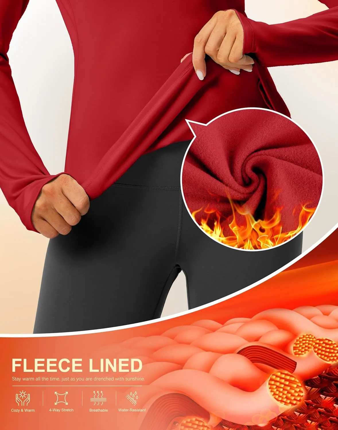 Thermal Shirts for Women Long Sleeve Mock Neck Fleece Tops Running Workout Cold Weather Gear with Zip Pocket