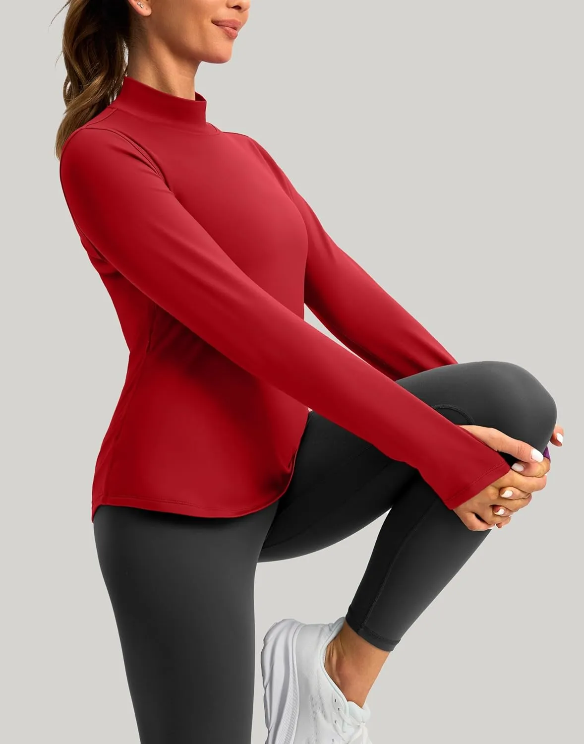 Thermal Shirts for Women Long Sleeve Mock Neck Fleece Tops Running Workout Cold Weather Gear with Zip Pocket