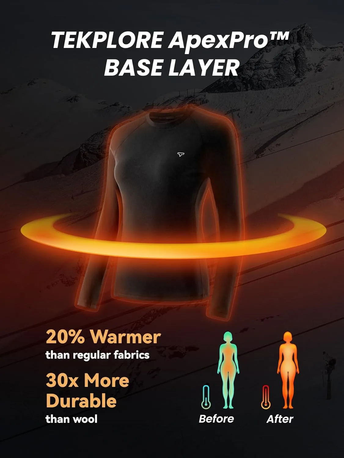 Thermal Underwear Womens - Base Layer Fleece Lined Top for Women, Long Sleeve Shirt Layering for Winter Cold Weather
