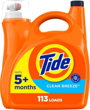 Tide Liquid Laundry Detergent, HE Compatible, Clean Breeze Scent, 113 loads, 149 fl oz
