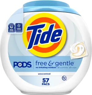 Tide PODS Free & Gentle Laundry Detergent Soap Pacs, 57 Count, Tide PODS Laundry Detergent
