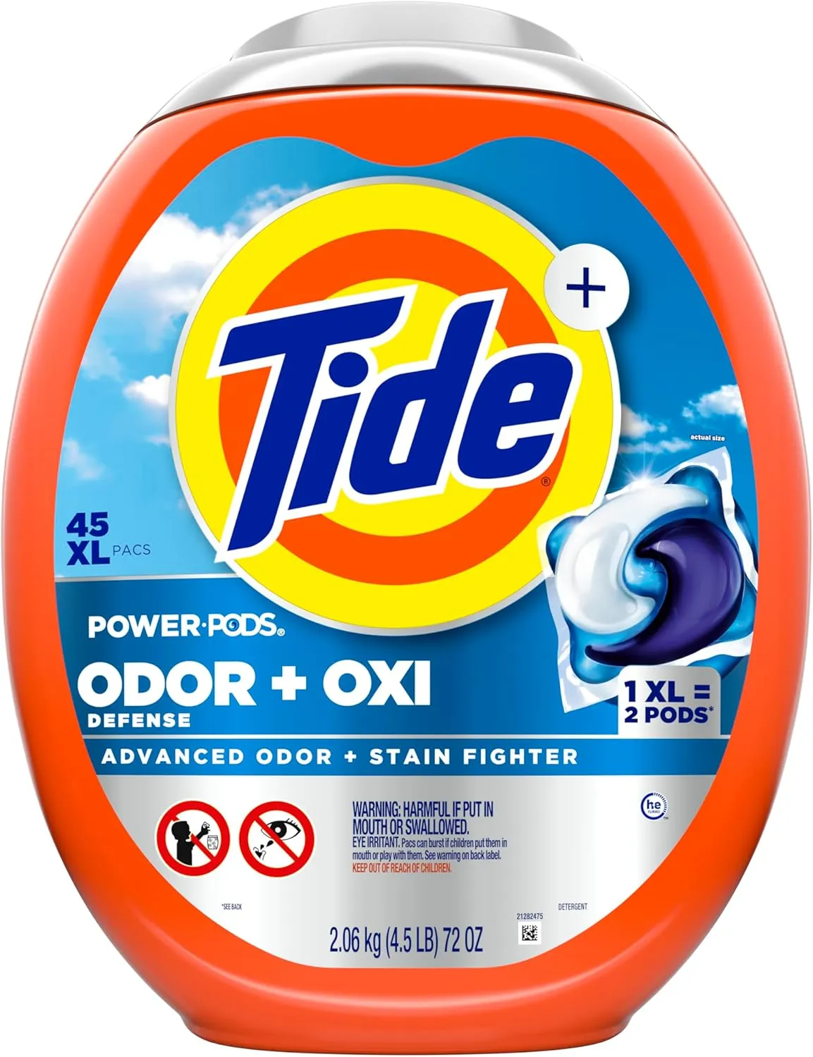 Tide Ultra OXI Power PODS with Odor Eliminators Laundry Detergent Pacs, For Visible and Invisible Dirt, 45 Count, Tide PODS Laundry Detergent, Laundry Pacs