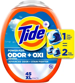 Tide Ultra OXI Power PODS with Odor Eliminators Laundry Detergent Pacs, For Visible and Invisible Dirt, 45 Count, Tide PODS Laundry Detergent, Laundry Pacs