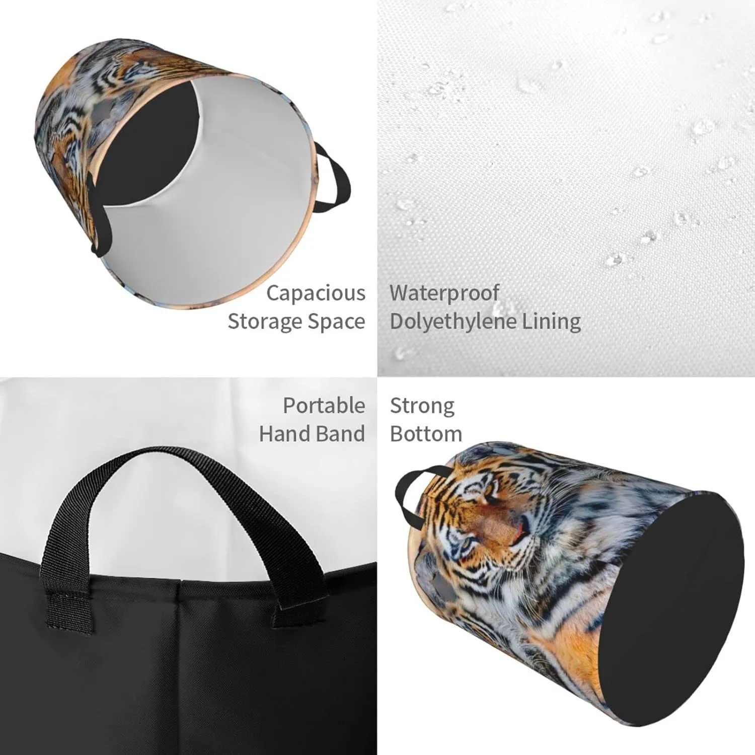 Tiger Laundry Hamper Cool Laundry Baskets Large Animal Hampers Toy Organizer Hamper Bag Dirty Clothes Storage Bin
