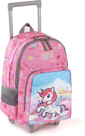 Tilami Rolling Backpack 18 inch Double Handle Wheeled Boys Girls Travel School Children Luggage Toddler Trip (Pink Horse