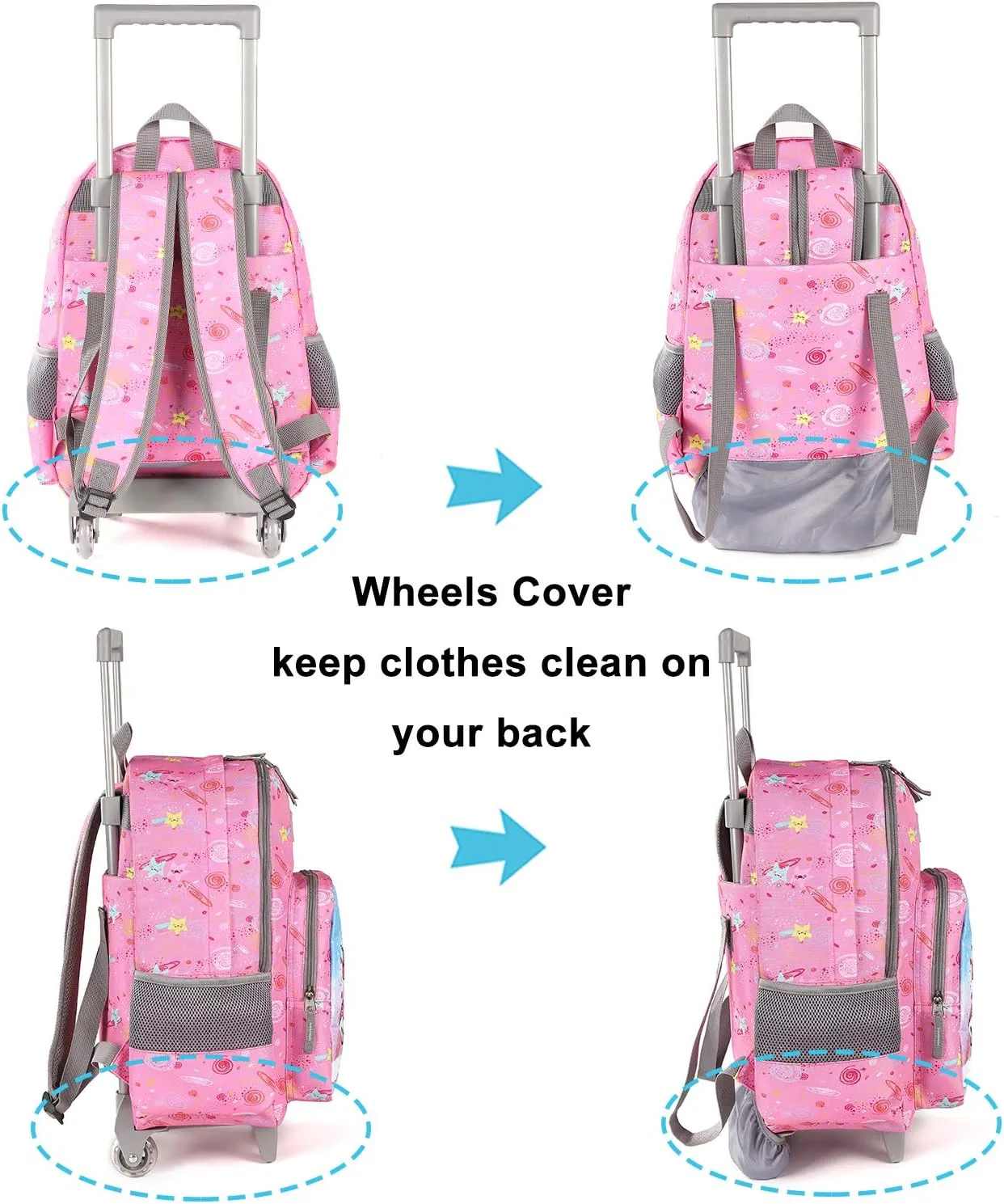 Tilami Rolling Backpack 18 inch Double Handle Wheeled Boys Girls Travel School Children Luggage Toddler Trip (Pink Horse