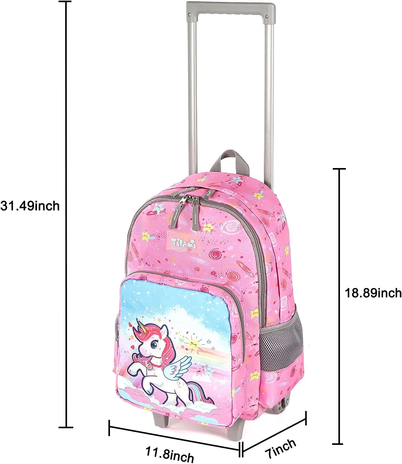 Tilami Rolling Backpack 18 inch Double Handle Wheeled Boys Girls Travel School Children Luggage Toddler Trip (Pink Horse