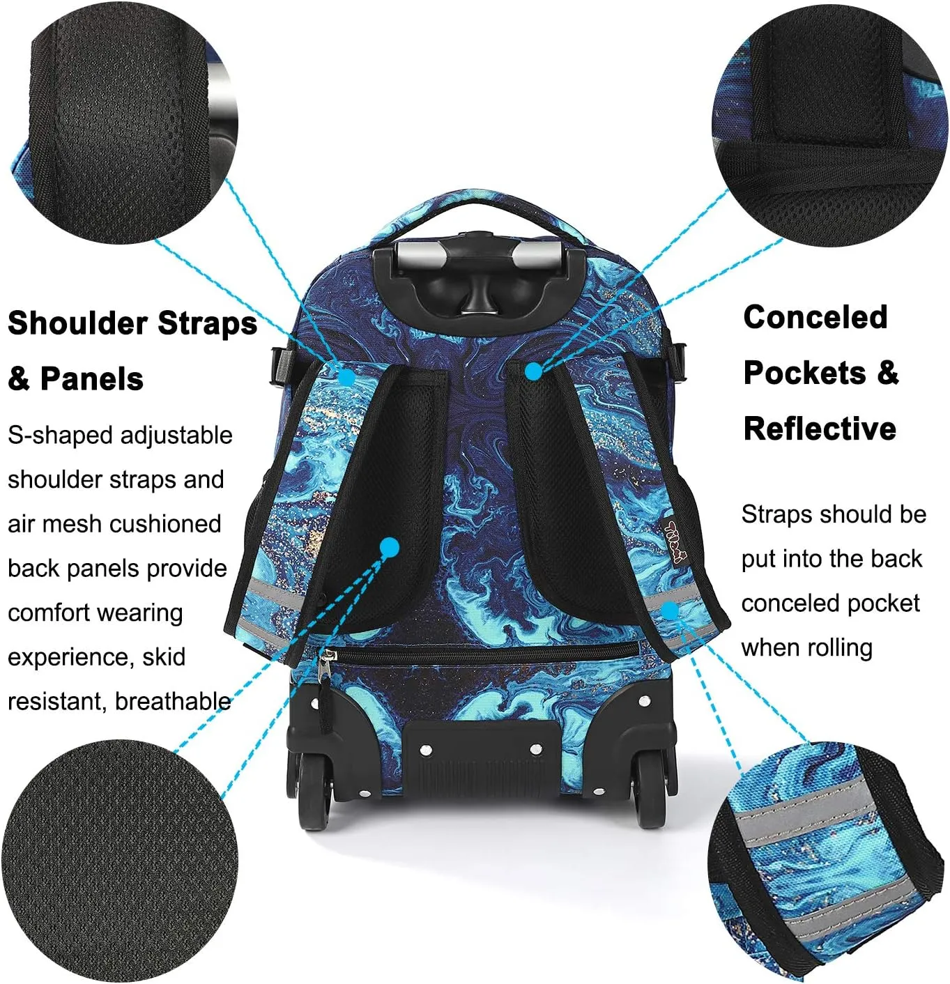 Tilami Rolling Backpack 18 inch Wheeled Backpack School College Student Travel Trip Boys and Girls