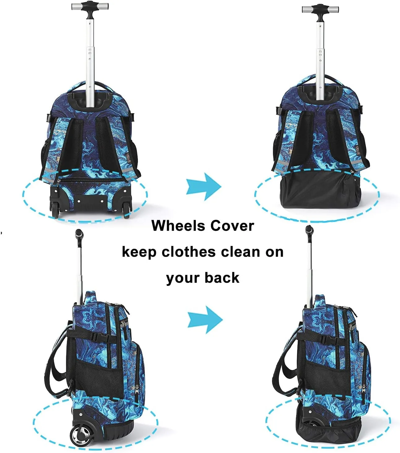 Tilami Rolling Backpack 18 inch Wheeled Backpack School College Student Travel Trip Boys and Girls