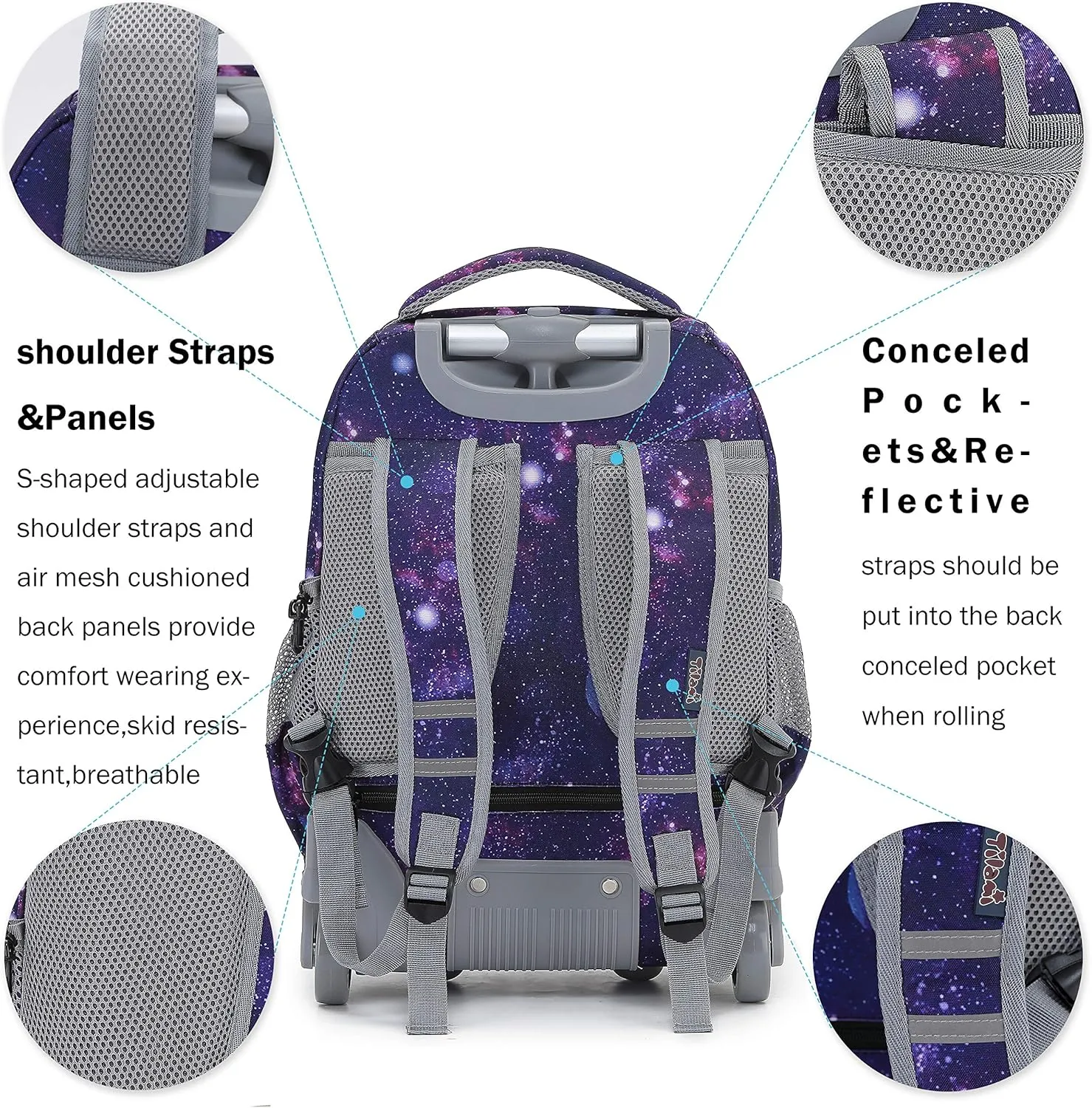 Tilami Rolling Backpack 19 inch Wheeled Boys Girls Travel School Student Trip…