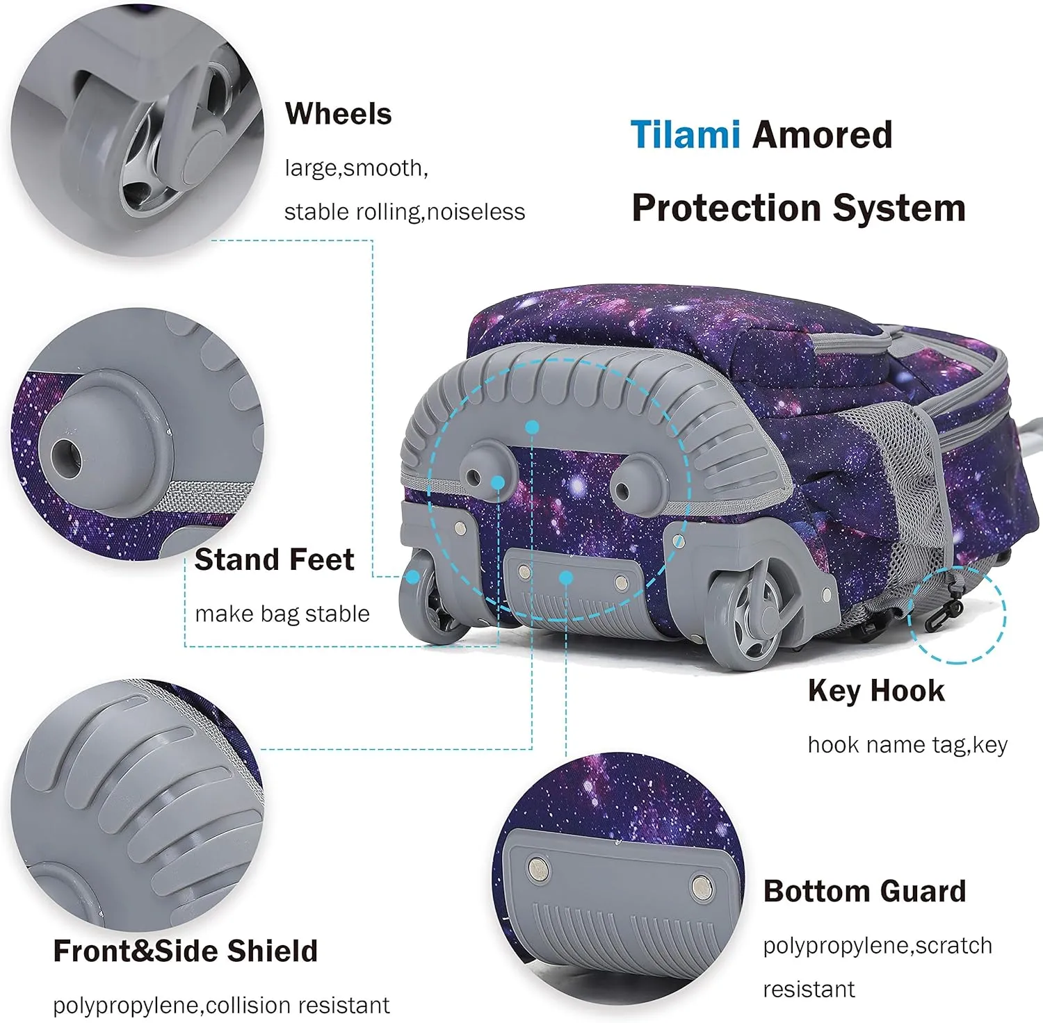 Tilami Rolling Backpack 19 inch Wheeled Boys Girls Travel School Student Trip…