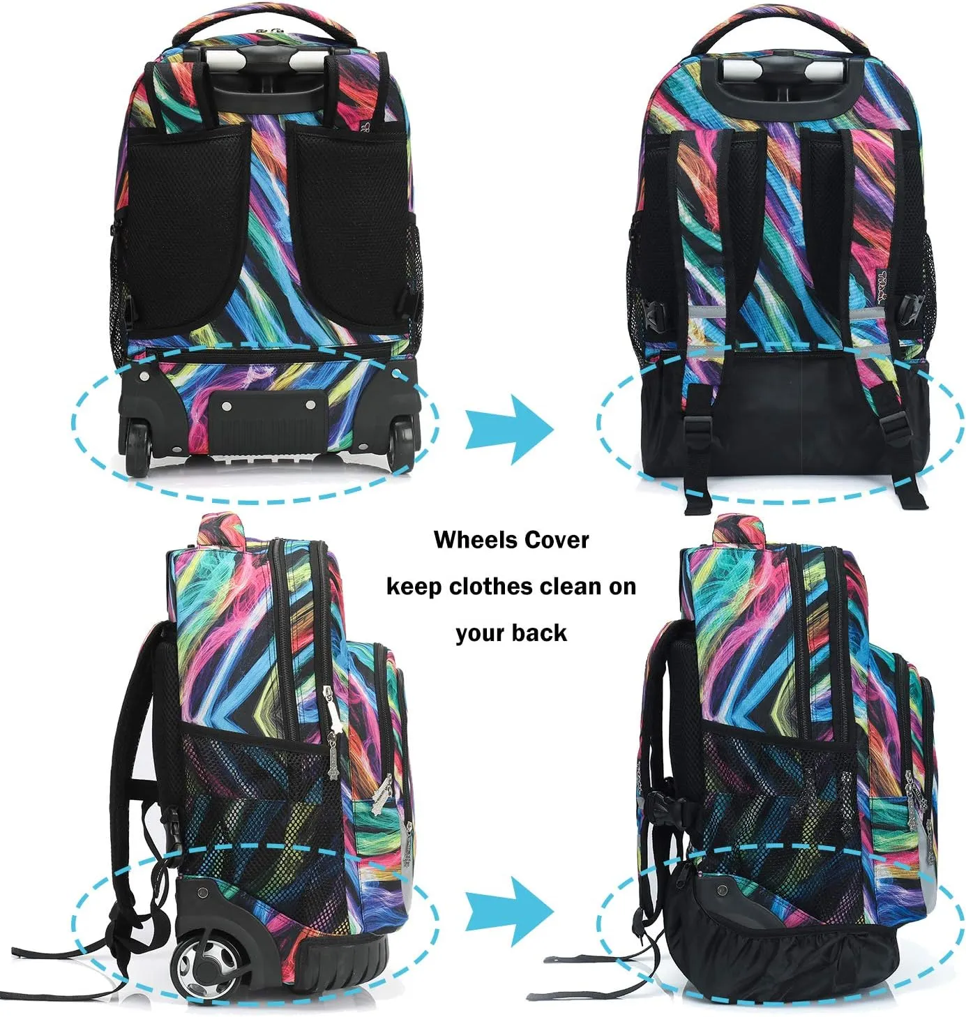Tilami Rolling Backpack 19 inch Wheeled LAPTOP Boys Girls Travel School Student Trip, colours