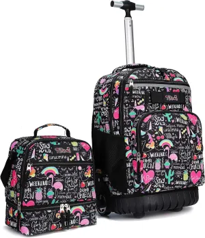 Tilami Rolling Backpack 19 inch with Lunch Bag Wheeled Laptop Backpack, Ins