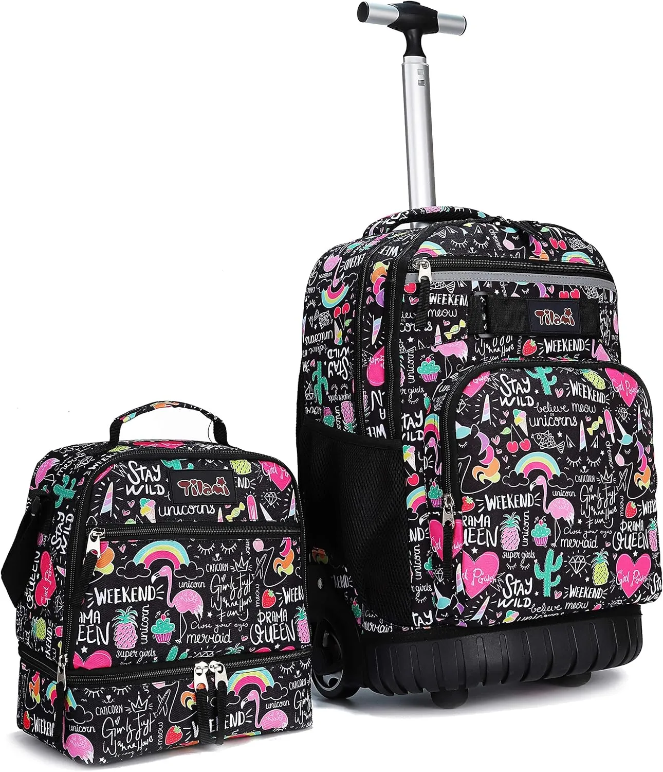 Tilami Rolling Backpack 19 inch with Lunch Bag Wheeled Laptop Backpack, Ins
