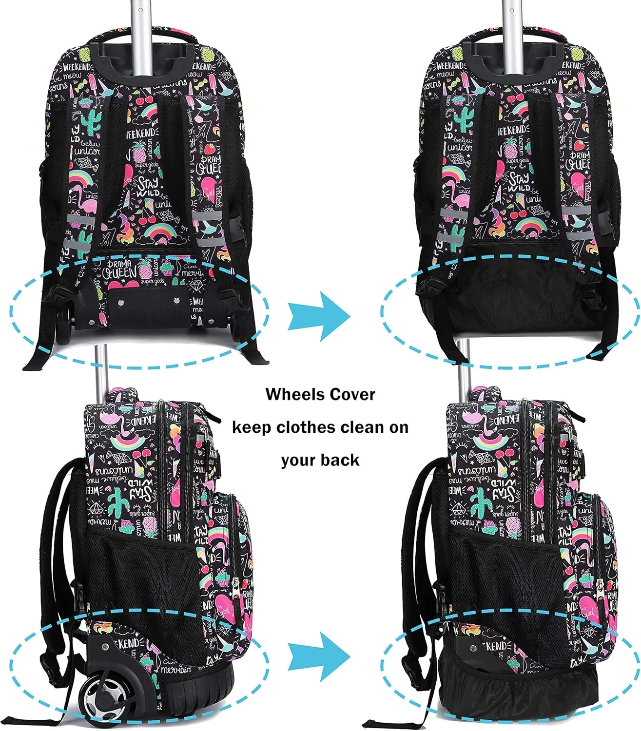 Tilami Rolling Backpack 19 inch with Lunch Bag Wheeled Laptop Backpack, Ins