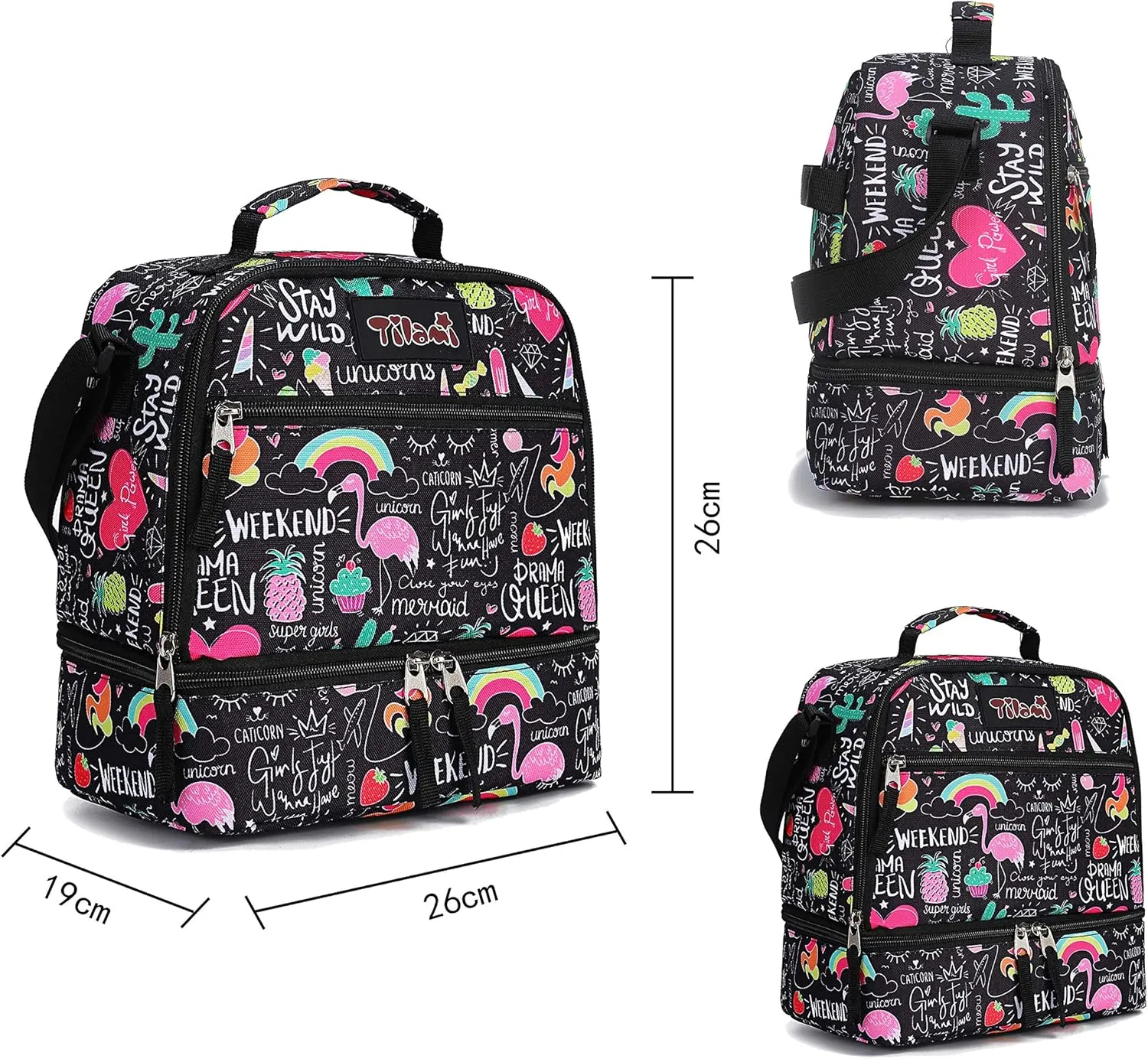 Tilami Rolling Backpack 19 inch with Lunch Bag Wheeled Laptop Backpack, Ins