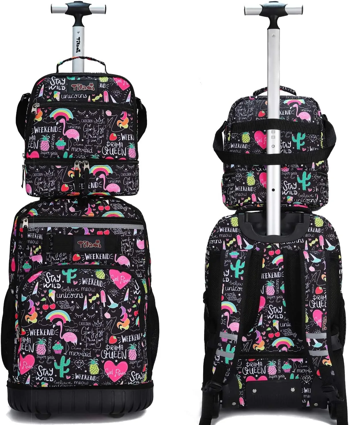 Tilami Rolling Backpack 19 inch with Lunch Bag Wheeled Laptop Backpack, Ins