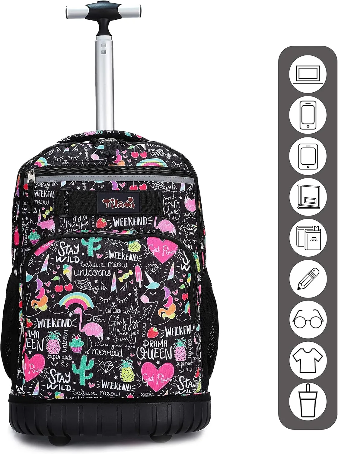 Tilami Rolling Backpack 19 inch with Lunch Bag Wheeled Laptop Backpack, Ins