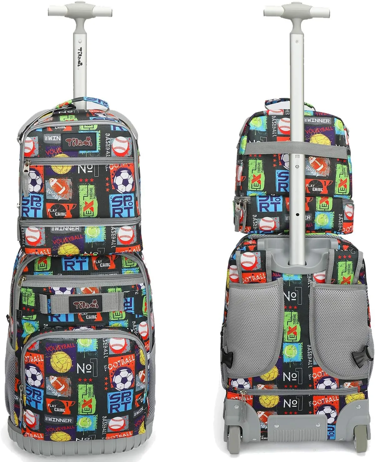 Tilami Rolling Backpack 19 inch with Lunch Bag Wheeled Laptop Backpack, Sport Balls
