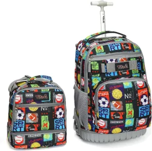 Tilami Rolling Backpack 19 inch with Lunch Bag Wheeled Laptop Backpack, Sport Balls