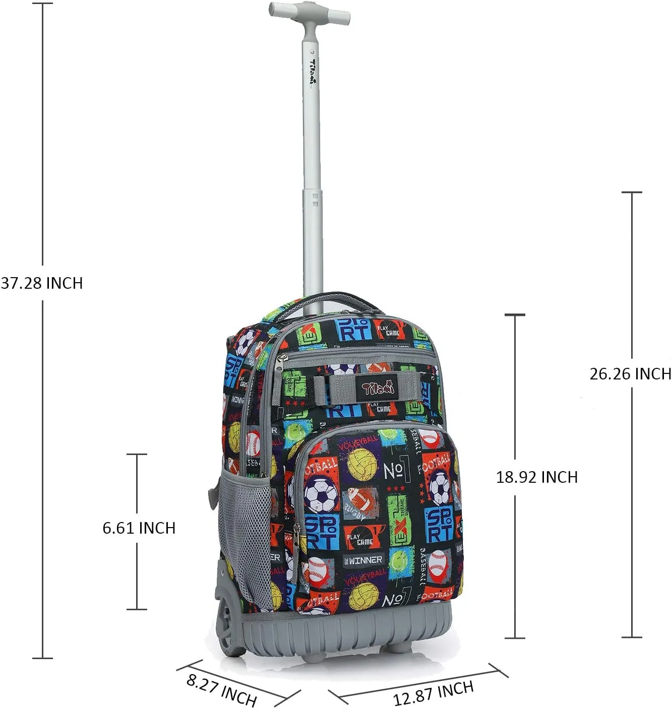 Tilami Rolling Backpack 19 inch with Lunch Bag Wheeled Laptop Backpack, Sport Balls
