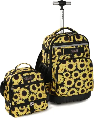 Tilami Rolling Backpack 19 inch with Lunch Bag Wheeled Laptop Backpack (Sunflower)
