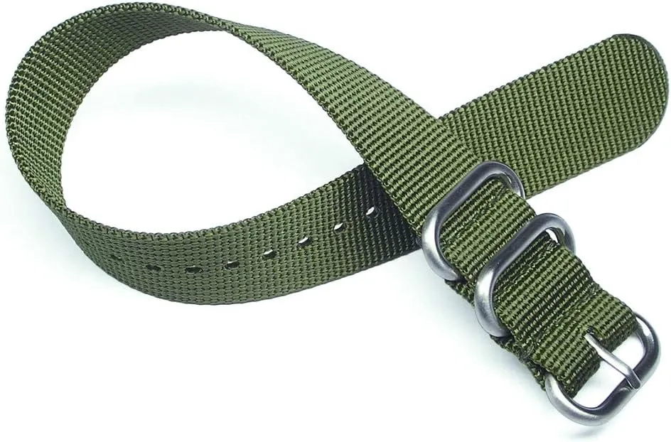 TIMEWHEEL® Premium 20mm Zulu 2 Ring Military Green Nylon Watch Strap