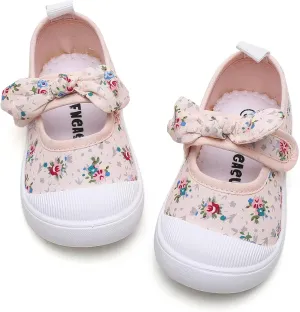 Toddler Girl's Canvas Sneakers Bowknot Mary Jane Flat Shoes for Kids School Uniform Shoes Dress Shoes…