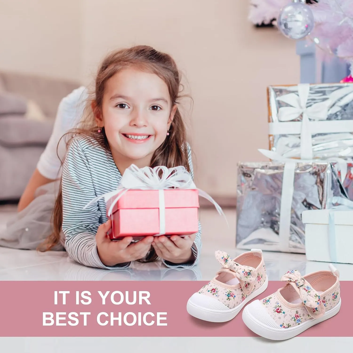 Toddler Girl's Canvas Sneakers Bowknot Mary Jane Flat Shoes for Kids School Uniform Shoes Dress Shoes…