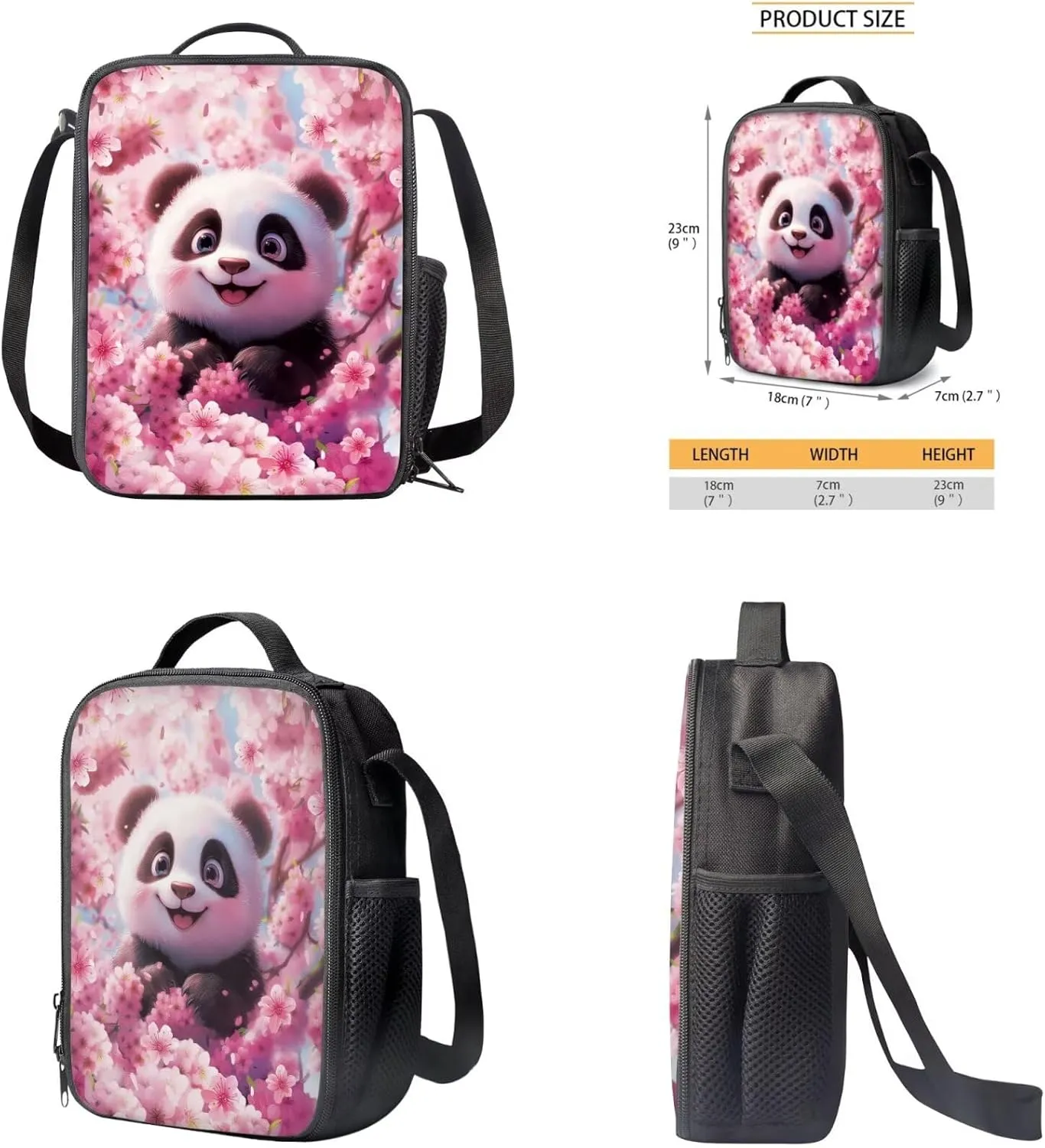 TODIYADDU Pink Panda Backpack for Girls Kids Bookbag with Lunch Box Water Bottle Pouch, and Pencil Holder for Boys 4 PCS Lightweight Junior High School Bag for 5th Grade Kids