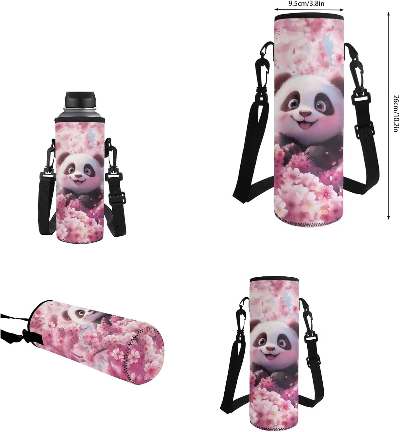 TODIYADDU Pink Panda Backpack for Girls Kids Bookbag with Lunch Box Water Bottle Pouch, and Pencil Holder for Boys 4 PCS Lightweight Junior High School Bag for 5th Grade Kids