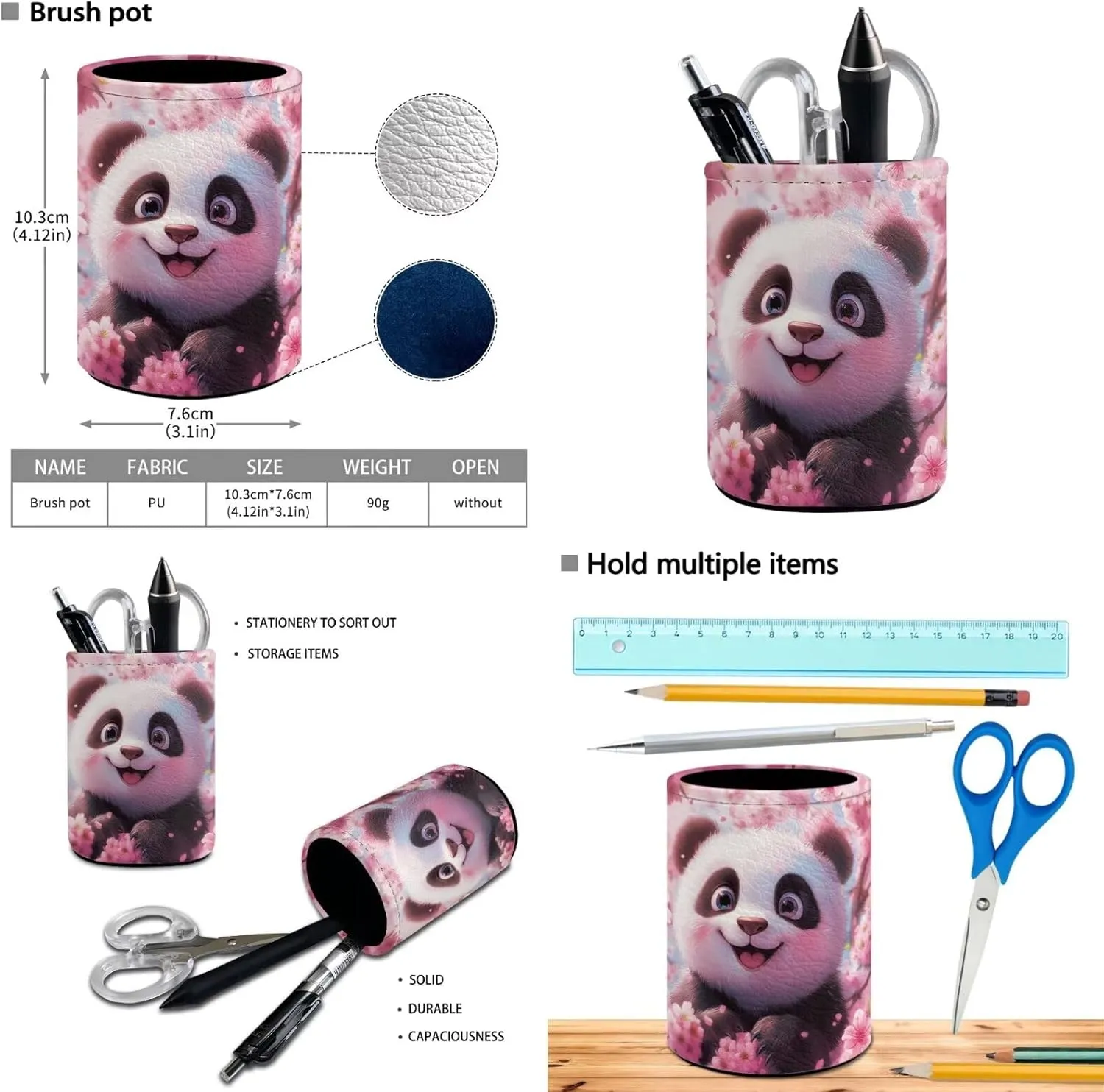 TODIYADDU Pink Panda Backpack for Girls Kids Bookbag with Lunch Box Water Bottle Pouch, and Pencil Holder for Boys 4 PCS Lightweight Junior High School Bag for 5th Grade Kids