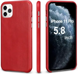 TOOVREN iPhone 11 Pro Case, Real Cowhide Leather 11 Pro Cases Protective Ultra Thin Anti-Slip Vintage Designed Shell Hard Back Cover Support Wireless Charging for Apple iPhone 11 Pro 5.8'' (2019) Red