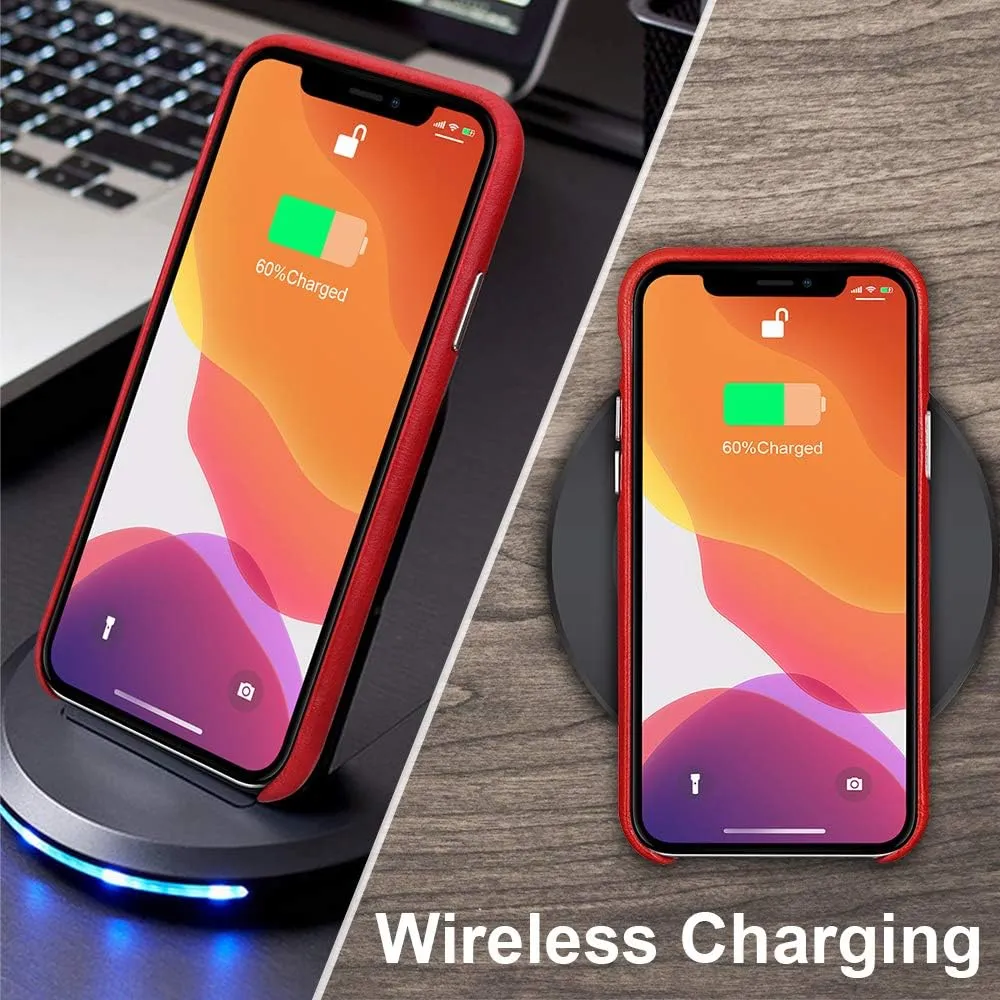 TOOVREN iPhone 11 Pro Case, Real Cowhide Leather 11 Pro Cases Protective Ultra Thin Anti-Slip Vintage Designed Shell Hard Back Cover Support Wireless Charging for Apple iPhone 11 Pro 5.8'' (2019) Red