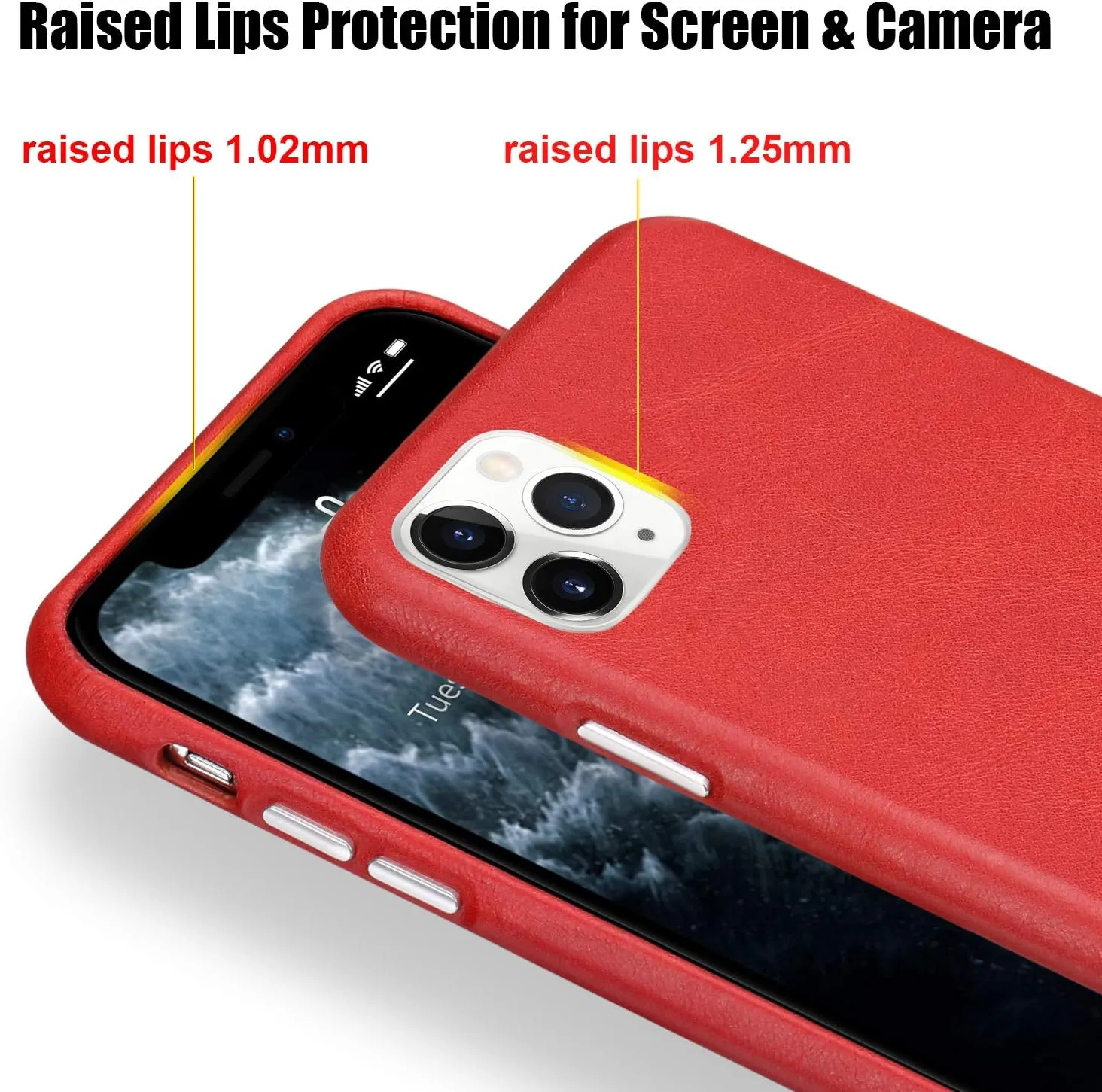 TOOVREN iPhone 11 Pro Case, Real Cowhide Leather 11 Pro Cases Protective Ultra Thin Anti-Slip Vintage Designed Shell Hard Back Cover Support Wireless Charging for Apple iPhone 11 Pro 5.8'' (2019) Red