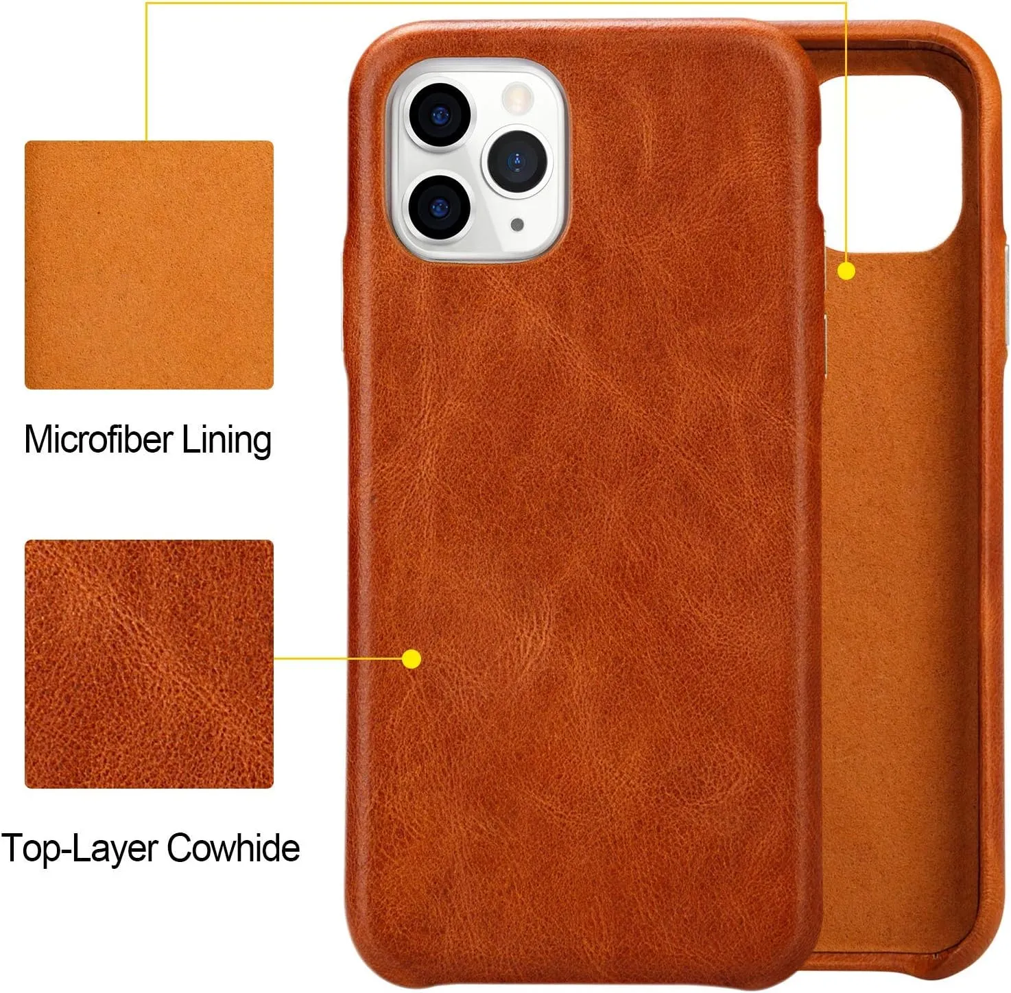TOOVREN iPhone 11 Pro Case, Real Cowhide Leather 11 Pro Cases Protective Ultra Thin Anti-Slip Vintage Designed Shell Hard Back Cover Support Wireless Charging for Apple iPhone 11 Pro 5.8''(2019) Brown