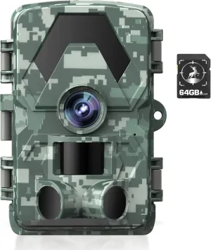 Trail Camera 5K 60MP, Game Camera 0.05S Motion Activated with No Glow Infrared LEDs Night Vision 64GB SD Card for Outdoor Wildlife Monitoring Home Security