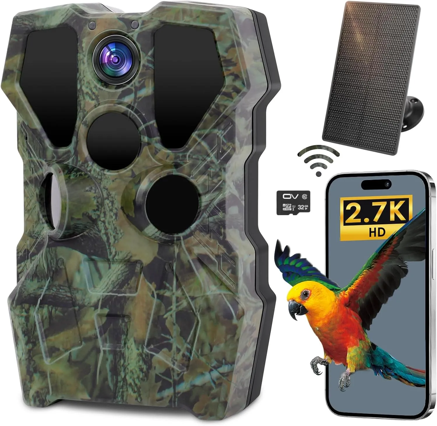 Trail Camera,64MP 2.7K 0.2S Trigger Motion Activated,Game Hunting Camera with Night Vision 2.0''LCD 120°Wide Camera Lens for Outdoor Scouting Wildlife Monitoring(Only Support Camera's Hotspot WiFi)