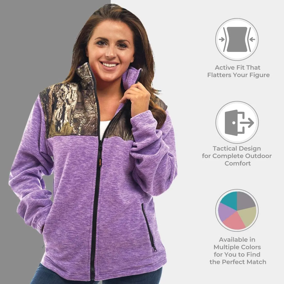 TrailCrest Women's C-Max Full Zip Polar Fleece Jacket Mossy Oak Camo Patterns