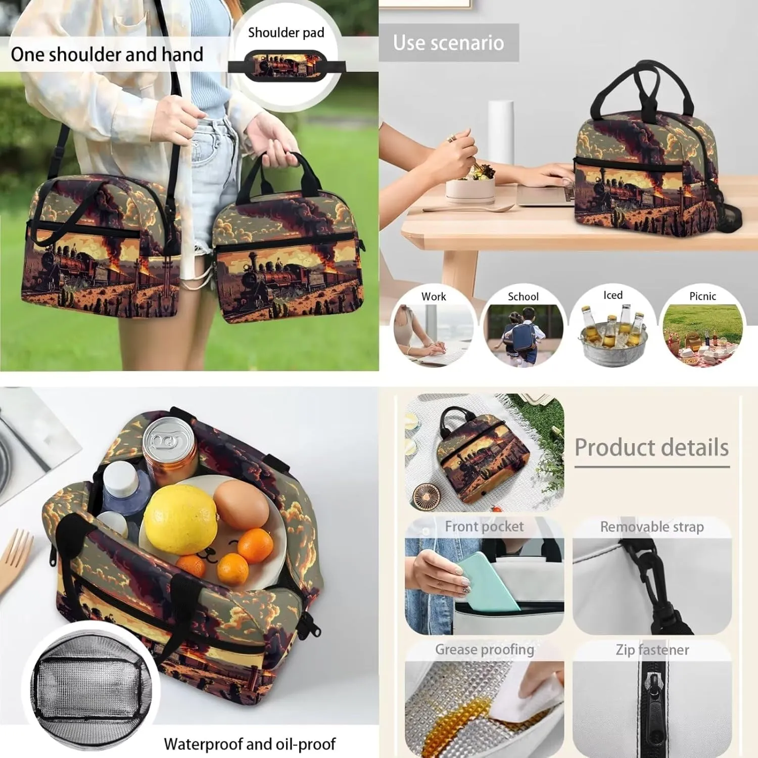 Train Backpack with Lunch Bag for Boys Teens 6th to 8th Grade Leakproof Backpack Lunch Bag for Boy Fashion Shoulder Bag Pencil Case for Secondary Schools