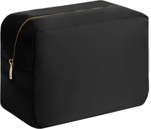 Travel Essentials Extral Large Makeup Bag Travel Cosmetic Pouch Toiletry Bag for Women Men Nylon Bathroom Bag with Zipper Pocket (Black,XL)